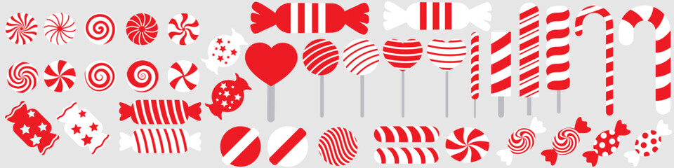 Obraz premium Pepermint Candy icon vector set. Sweet illustration sign collection. Candy symbol. Dessert logo.