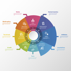 Infographics with Crisis theme icons, 10 steps. Such as state, bankruptcy, tax break, credit and more.