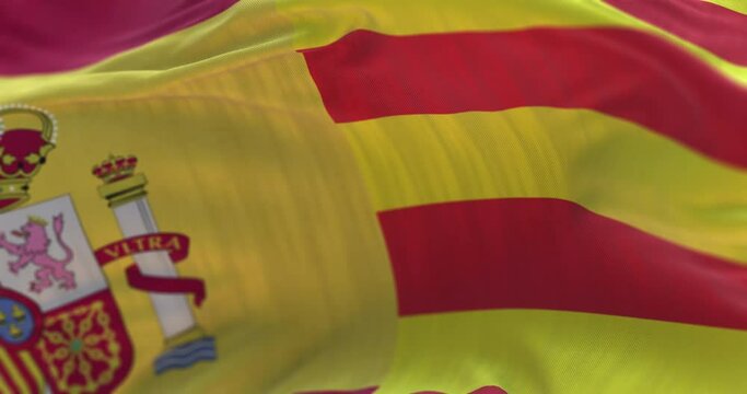 Spain and Catalonia flag waving. Loop