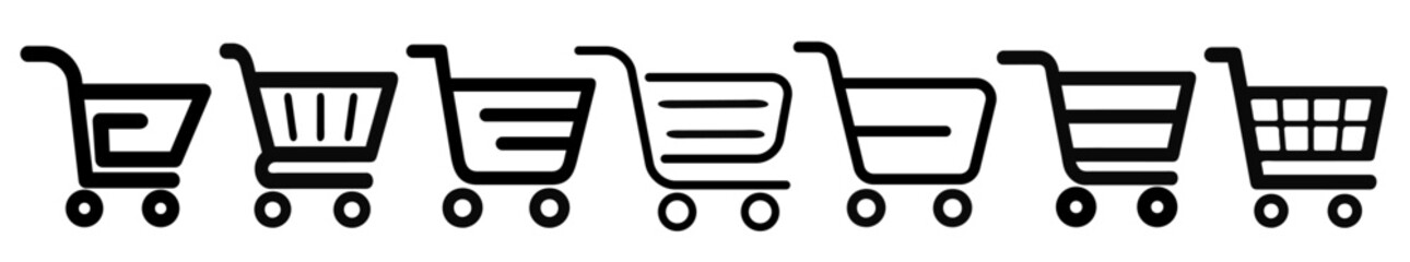 Shopping cart icon set.. Perfect for e-commerce and websites. Vector diferends black shopping cart icons set. 