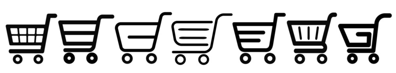 Shopping cart icon. Web cart in line.  Online business symbol in black design. - obrazy, fototapety, plakaty