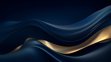 Blue and gold abstract wavy background. 3d render illustration.