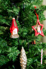 Christmas decorations on xmas tree background