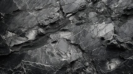Macro shot of a textured rock surface, black and white color, abstract, background