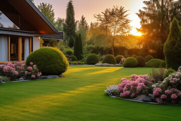 beautiful manicured lawn in the backyard of a private house