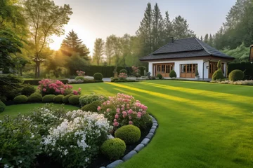 Foto op Aluminium beautiful manicured lawn in the backyard of a private house © Anastasiia Trembach