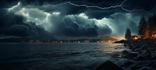 Stormy Night Drama - Dynamic Energy with Lightning, Rain, Tumultuous Clouds
