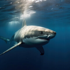 Naklejka premium giant white shark under the water, Generative AI
