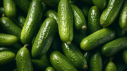 Pile of fresh gherkins or pickled cucumber on a farmer´s market. Natural, delicious food background.
 - obrazy, fototapety, plakaty
