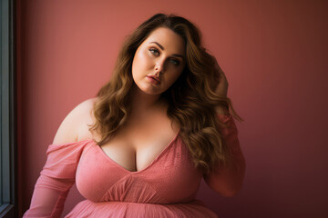 Fototapeta premium Beautiful Plus Size Model Portrait Promoting Body Positivity Highquality Photo