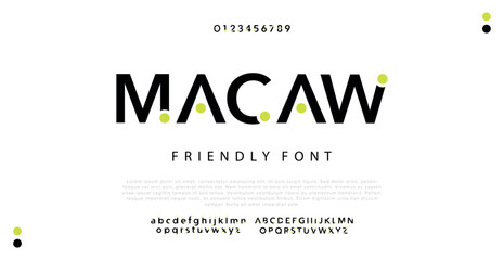 MACAW Minimal modern alphabet fonts. Typography minimalist urban digital fashion future creative logo font. vector illustration
