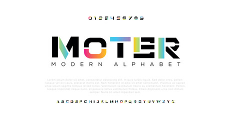 Moter Creative Design vector Font of twisted Ribbon for Title, Header, Lettering, Logo. Funny Entertainment Active Sport Technology areas Typeface. Colorful rounded Letters and Numbers. - obrazy, fototapety, plakaty