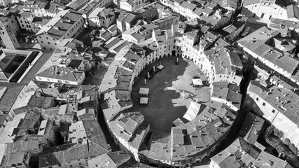 Aerial view of Piazza Anfiteatro in Lucca, Tuscany - Italy