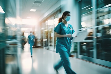 Busy Hospital Er With Doctors And Nurses In Motion - obrazy, fototapety, plakaty
