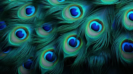 Foto op Plexiglas Macro close up Colorful peacock feathers, shallow dof texture of peacock feathers Beautiful background, rich color.Animal bird background © ND STOCK
