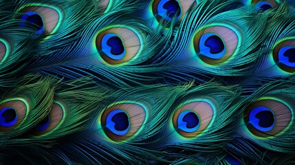 Obraz premium Macro close up Colorful peacock feathers, shallow dof texture of peacock feathers Beautiful background, rich color.Animal bird background