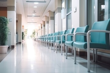 Naklejka na ściany i meble Empty Modern Hospital Corridor With Chairs Highquality Photo