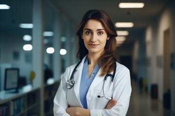 Female Doctor With Stethoscope In Modern Clinic