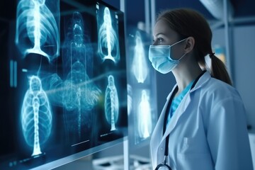 Healthcare Professional Surrounded By Lung Xrays Showing Tuberculosis Highquality Photo