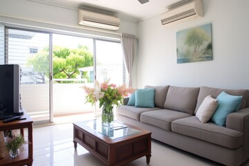 Living Room With Air Conditioner For Summer Cooling