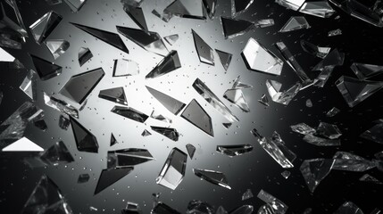 Shattered glass shards, black and white color, abstract, background, backdrop