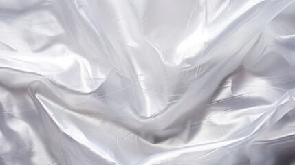 Transparent white glossy wrinkled plastic texture. Crumpled thin plastic backdrop. Generative AI
