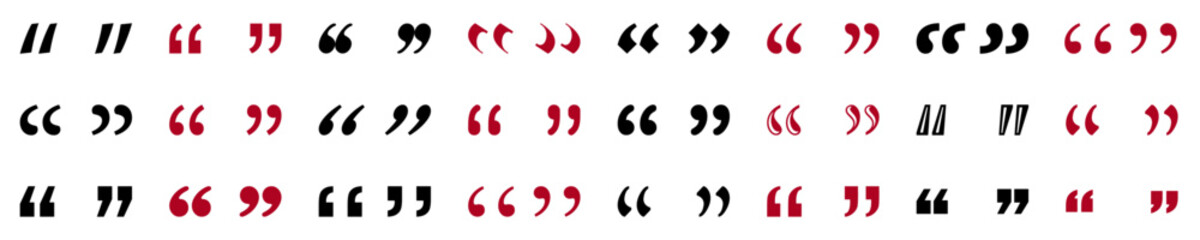 Quotation marks, commas icon set in various shapes. Speech, Talk or Quotemarks isolated on transparent background. - obrazy, fototapety, plakaty