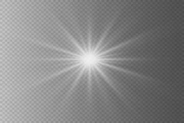 Special lens flash, light effect. Flash flashes beams and spotlight. White glowing light. Beautiful star Light from the rays. The sun is illuminated. Sun Ray.
