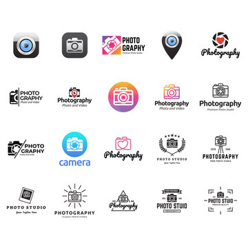 Set of photography logo design elements. Vector logos. Photo camera vector illustration