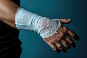 The patient is bandaged on the wrist for treatment