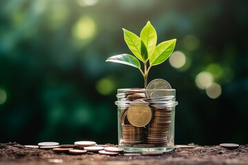 sprout in a bank with coins, the concept of deposit growth