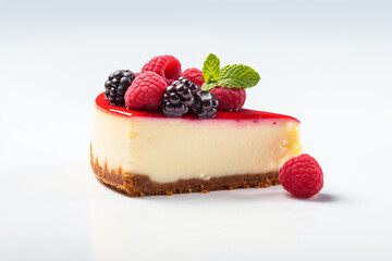a piece of cheesecake with berries on top
