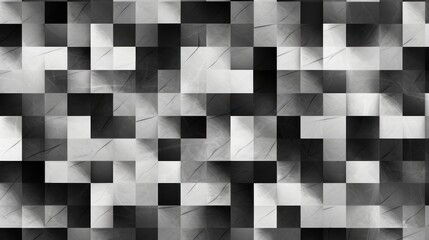 Stylized geometric pixel mosaic pattern, black and white color, abstract, background