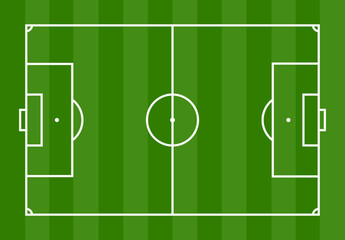 Football field standard marking editable stroke green stripe background. Vector