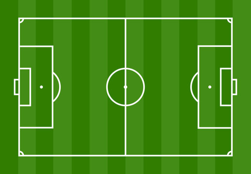 Football field standard marking editable stroke green stripe background. Vector