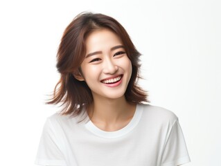 Fototapeta premium Smile of young Korean woman with healthy white teeth and hygiene Concept of advertising dentist and facial care