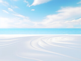 3d rendering of an abstract wavy beach with a blue sky background.