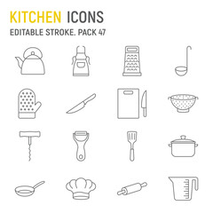 Kitchen line icon set, culinary collection, vector graphics, logo illustrations, kitchen vector icons, cooking signs, outline pictograms, editable stroke