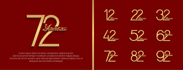 set of anniversary logo golden color on red background for celebration moment