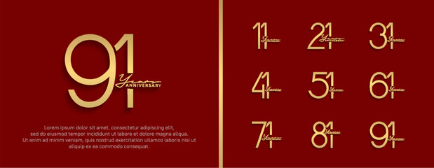 set of anniversary logo golden color on red background for celebration moment