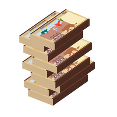 Bolivian Boliviano Vector Illustration. Bolivia money set bundle banknotes. Paper money 200 BOB. Flat style. Isolated on white background. Simple minimal design.