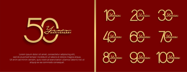 set of anniversary logo golden color on red background for celebration moment