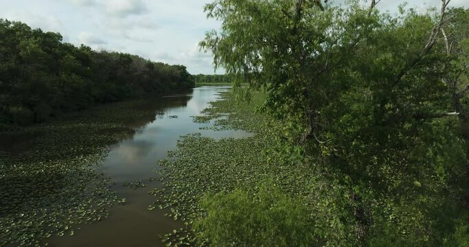 Spile Lake - Wetland Habitat With Vegetation In Osage Township, Missouri. aerial ascend