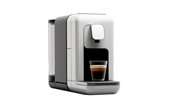 an image of a modern and sleek coffee maker on a white background. 