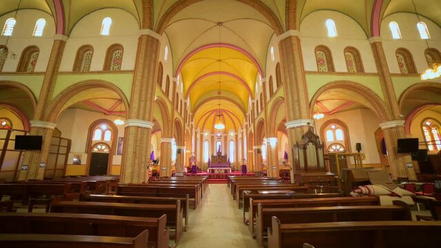 Interior of Saint Mary or Rubaga Cathedral, Kampala in Uganda. First-person walking