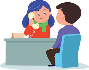 Men and women sitting and working in the office.