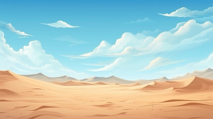 A dry desert surrounded by sand dunes with a clear sky.