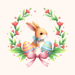 vector watercolor spring easter floral wreath with eggs
