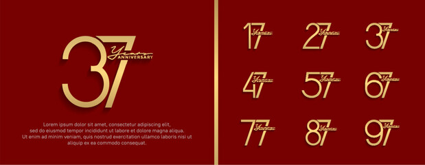 set of anniversary logo golden color on red background for celebration moment