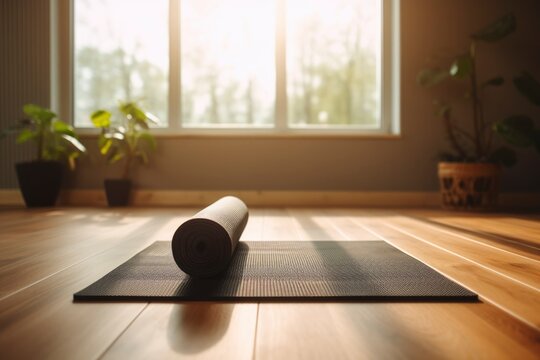 yoga material in front of a window. Generative ai